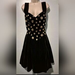 Vintage 80s? Gunne Sax Dress Emerald Green Velvet Sequin Mini Dress with...